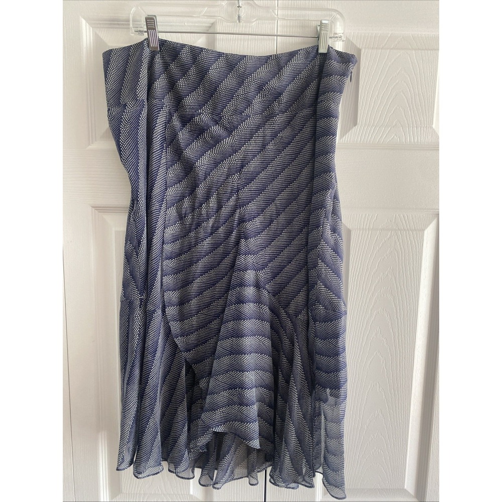Alfani Silk Ruffle Hem Skirt Womens Size 16 Blue Geometric Polka Dot Pure Silk
